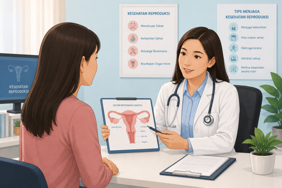 Ilustrasi konsultasi dokter mengenai kesehatan reproduksi.